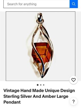 Sterling Silver Pendant with Amber Cube - Handcrafted Baltic Amber